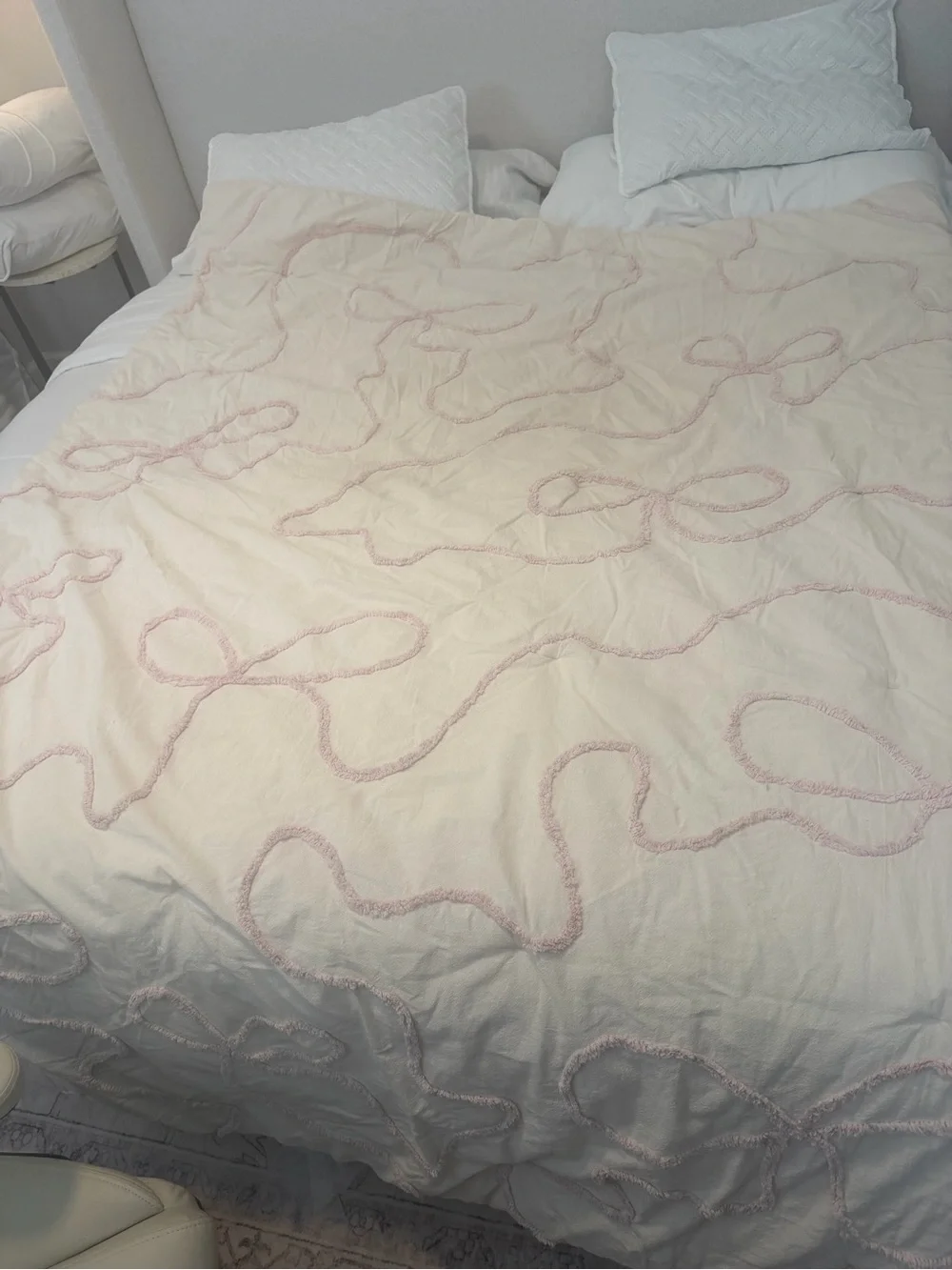 Urban Outfitters Cream Comforter with Blush Tufted Loop Design